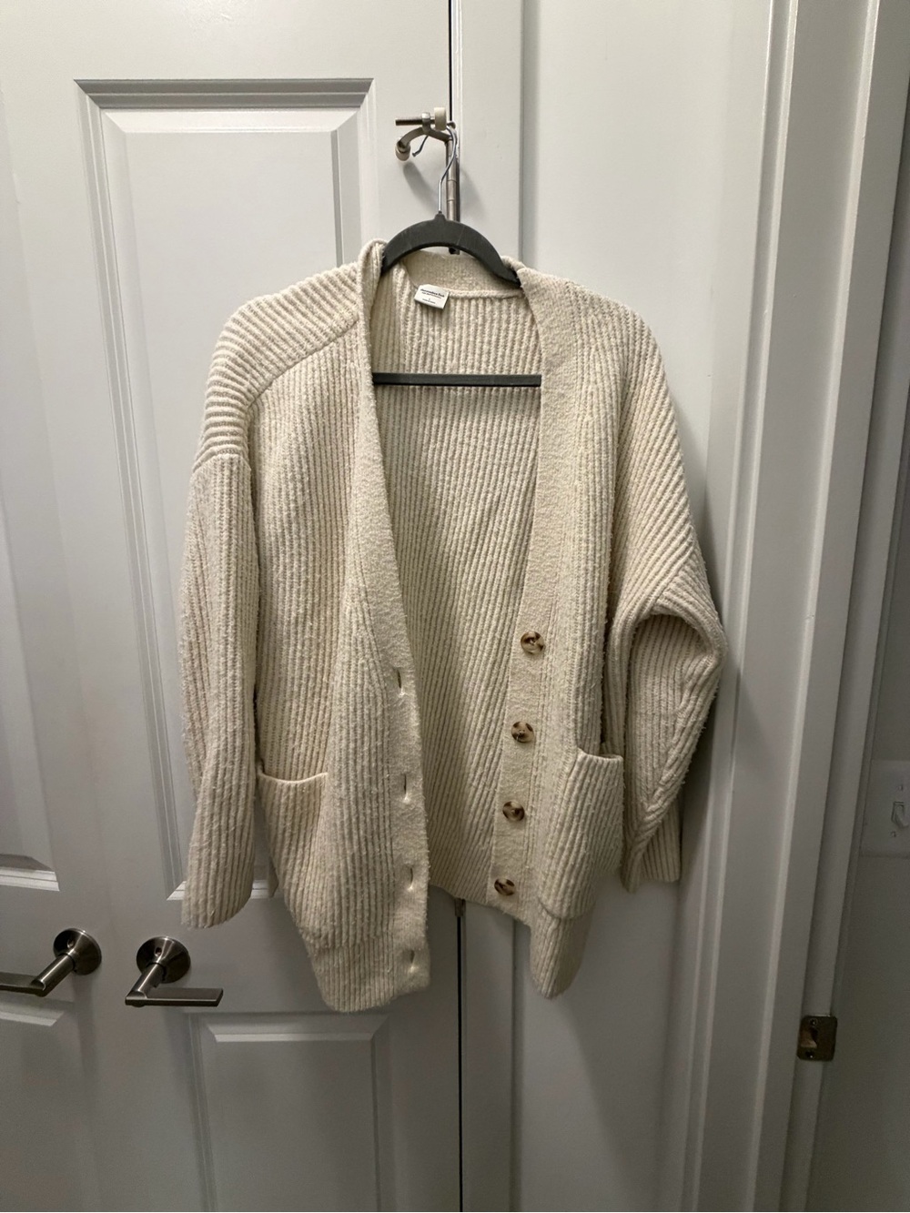 Abercrombie & Fitch Cream Ribbed Button-Up Cardigan